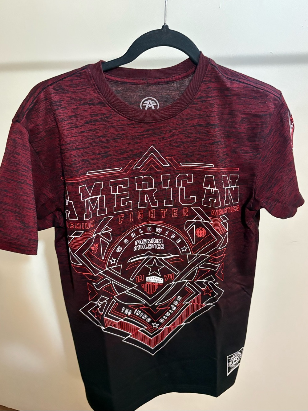 American Fighter Maroon and Black Graphic Short Sleeve Tee